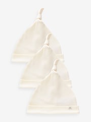 Cream 100% Cotton Tie Top Baby Hats 3 Pack (0-12mths) - Size 44cm (5lb)