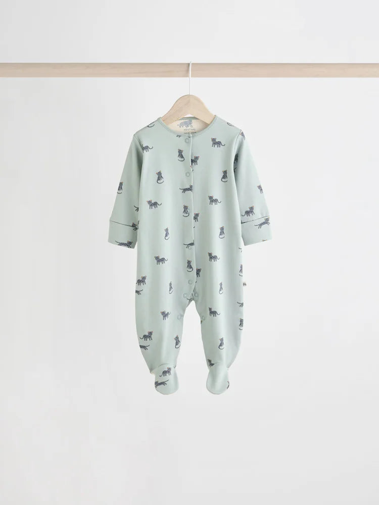 Teal Blue Patterned Baby Sleepsuits 5 Pack (0-2yrs)