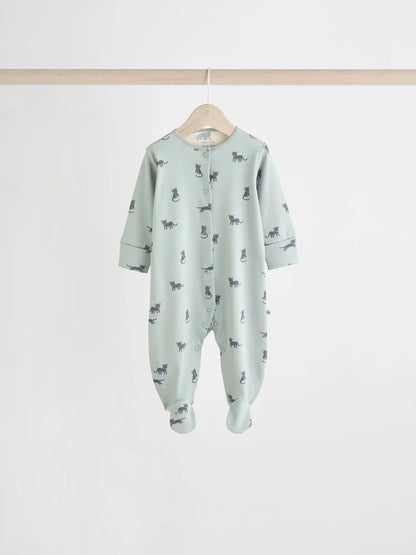 Teal Blue Patterned Baby Sleepsuits 5 Pack (0-2yrs)