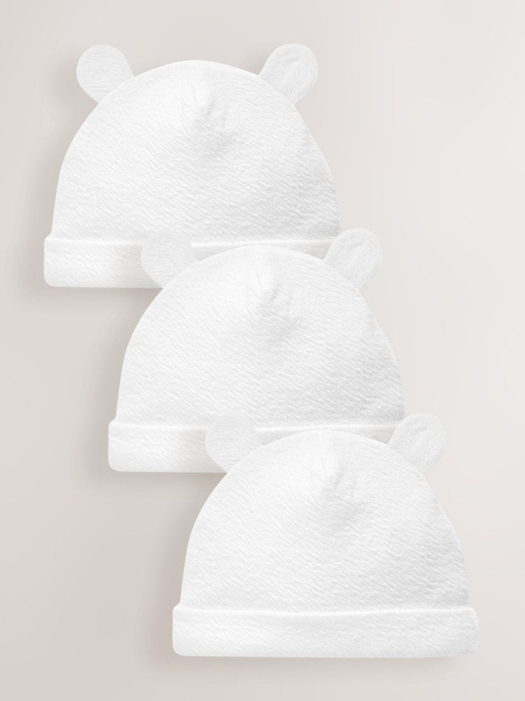 White Beanie Jersey Baby Hats 3 Pack (0-12mths) - Size 44cm (5lb) - White