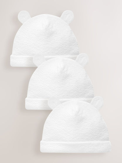 White Beanie Jersey Baby Hats 3 Pack (0-12mths) - Size 44cm (5lb) - White