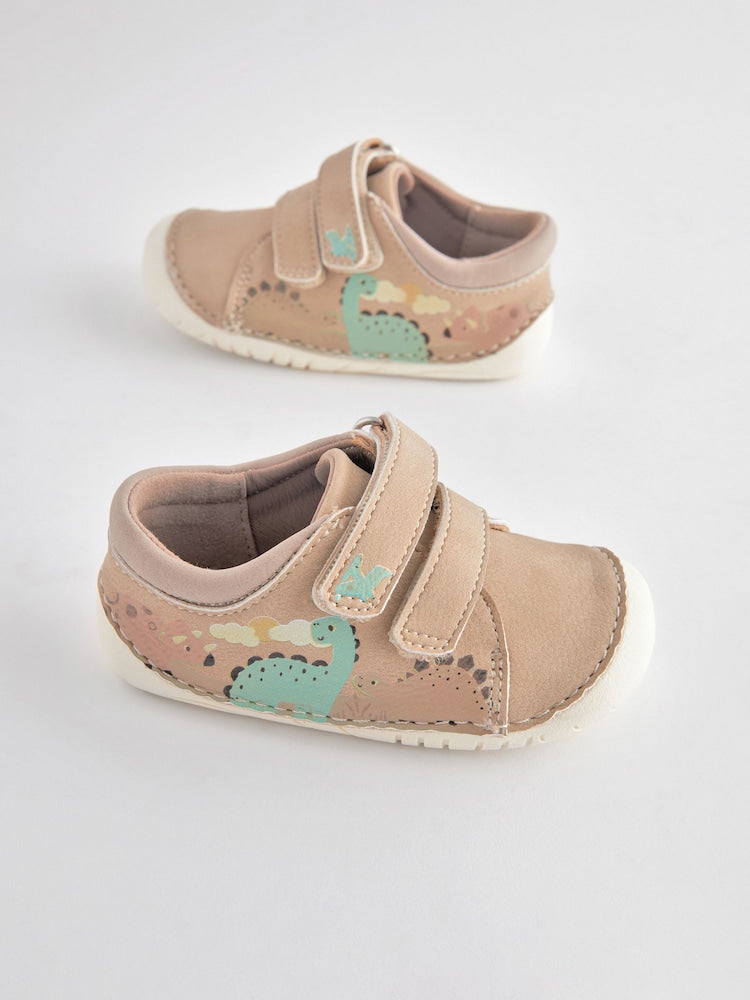Neutral Dinosaur Scene Wide Fit (G) Crawler Shoes - Neutral Dinosaur Scene / EU 18.5 (UK 2.5)