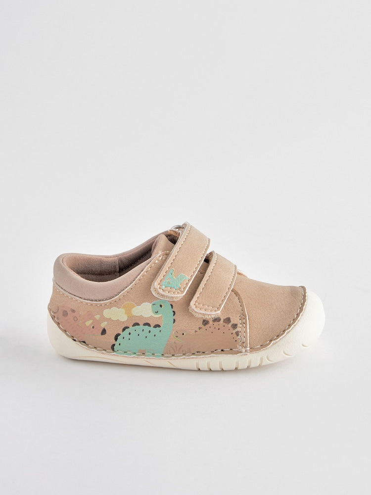 Neutral Dinosaur Scene Wide Fit (G) Crawler Shoes