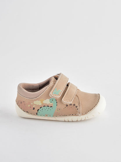 Neutral Dinosaur Scene Wide Fit (G) Crawler Shoes