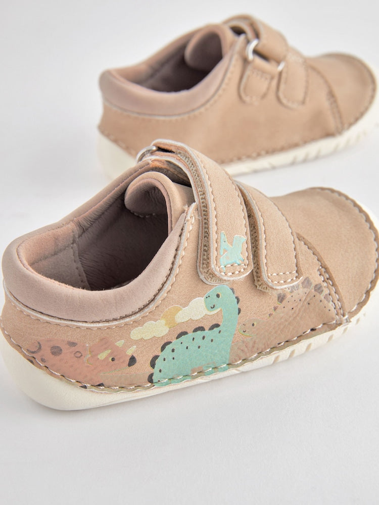 Neutral Dinosaur Scene Wide Fit (G) Crawler Shoes