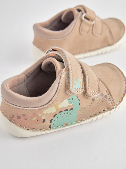 Neutral Dinosaur Scene Wide Fit (G) Crawler Shoes