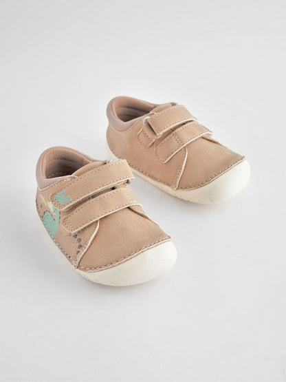 Neutral Dinosaur Scene Wide Fit (G) Crawler Shoes