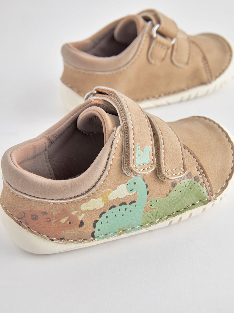 Neutral Dinosaur Scene Standard Fit (F) Crawler Shoes