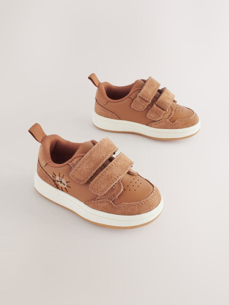 Tan Brown Standard Fit (F) Baby Touch Fastening Leather First Walker Shoes