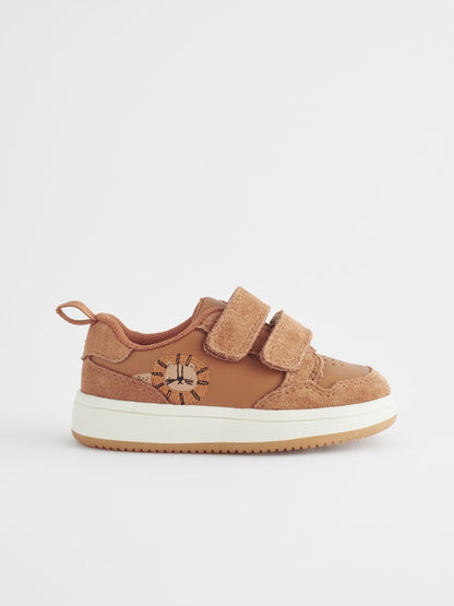 Tan Brown Standard Fit (F) Baby Touch Fastening Leather First Walker Shoes