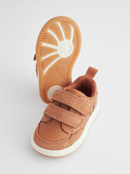 Tan Brown Standard Fit (F) Baby Touch Fastening Leather First Walker Shoes