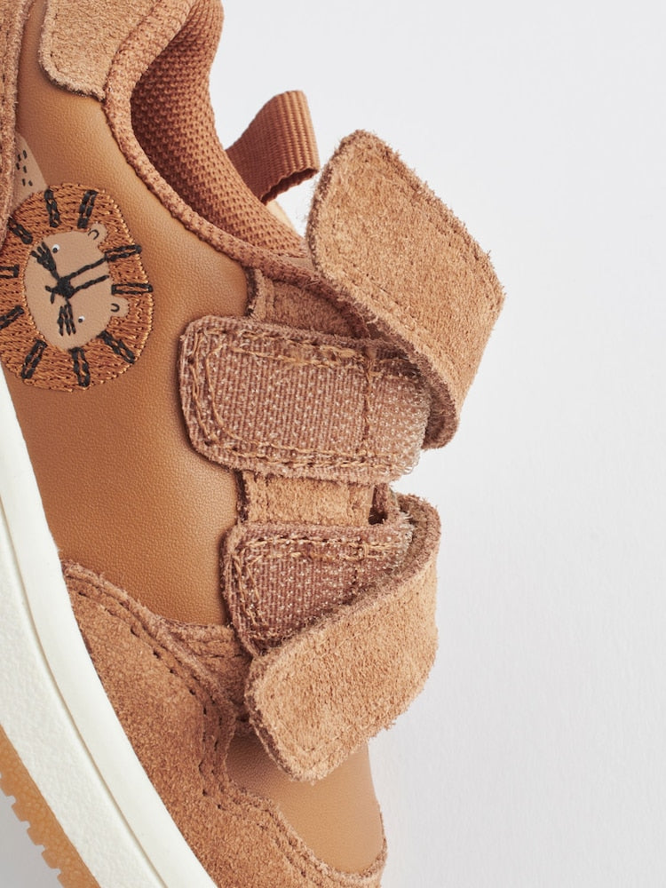 Tan Brown Standard Fit (F) Baby Touch Fastening Leather First Walker Shoes