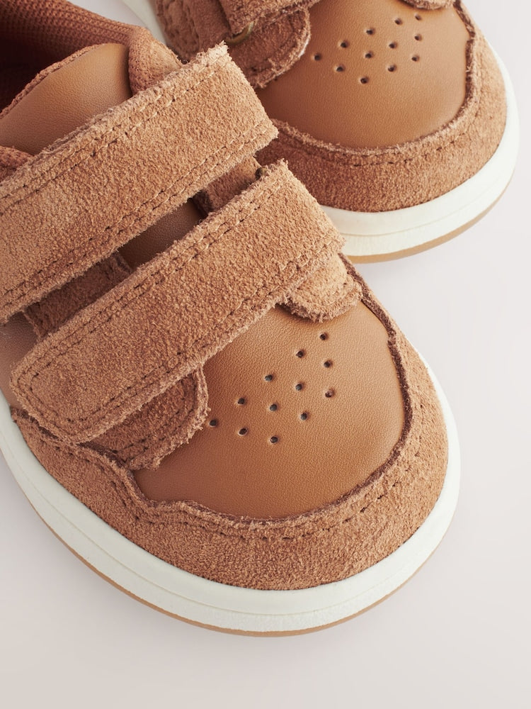 Tan Brown Standard Fit (F) Baby Touch Fastening Leather First Walker Shoes