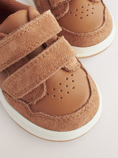Tan Brown Standard Fit (F) Baby Touch Fastening Leather First Walker Shoes