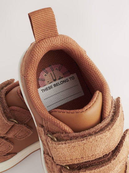 Tan Brown Standard Fit (F) Baby Touch Fastening Leather First Walker Shoes