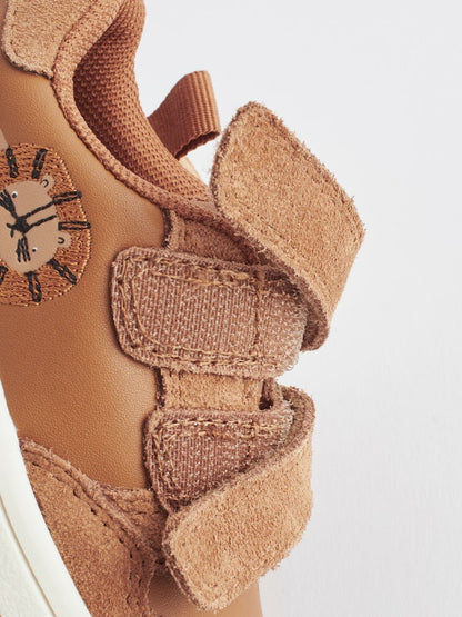 Tan Brown Wide Fit (G) Baby Touch Fastening Leather First Walker Shoes