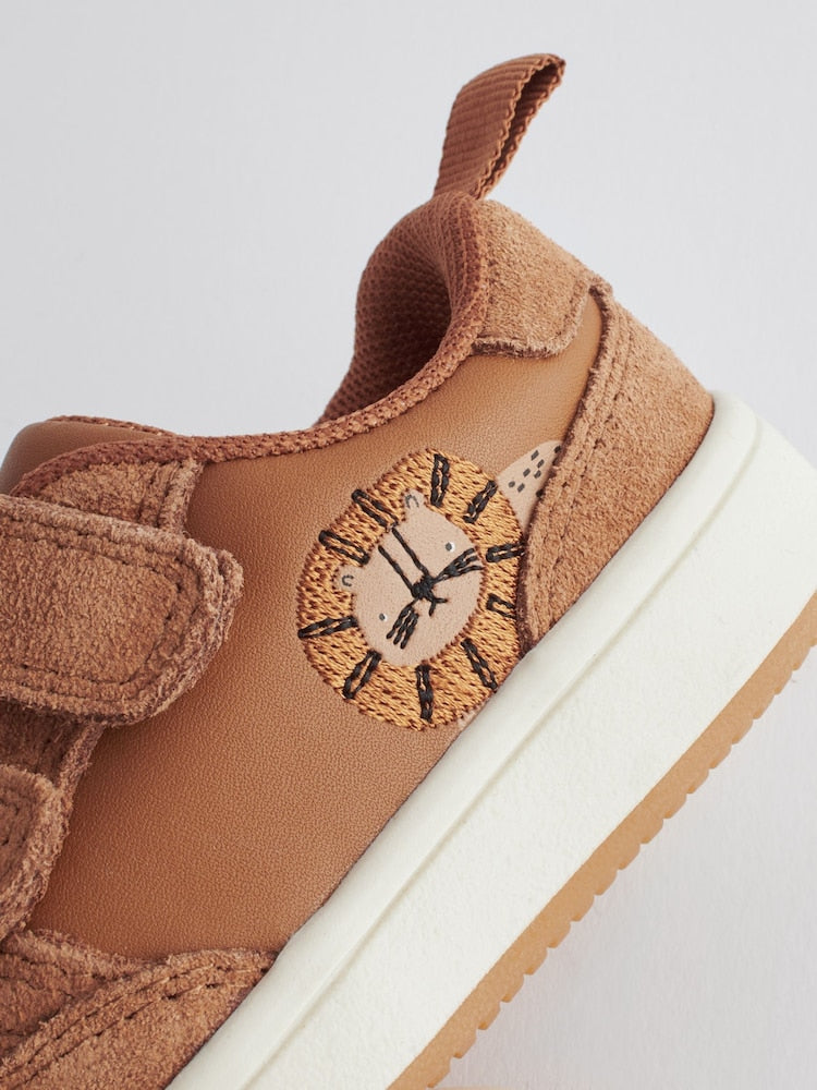 Tan Brown Wide Fit (G) Baby Touch Fastening Leather First Walker Shoes