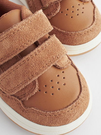 Tan Brown Wide Fit (G) Baby Touch Fastening Leather First Walker Shoes