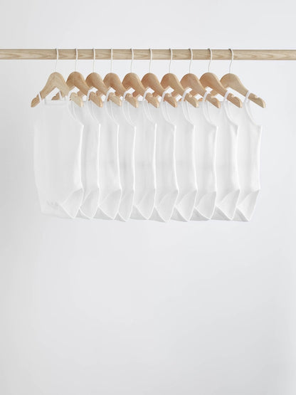 White 10 Pack Baby Strappy Bodysuits - 12-18 Months (80-86cm)