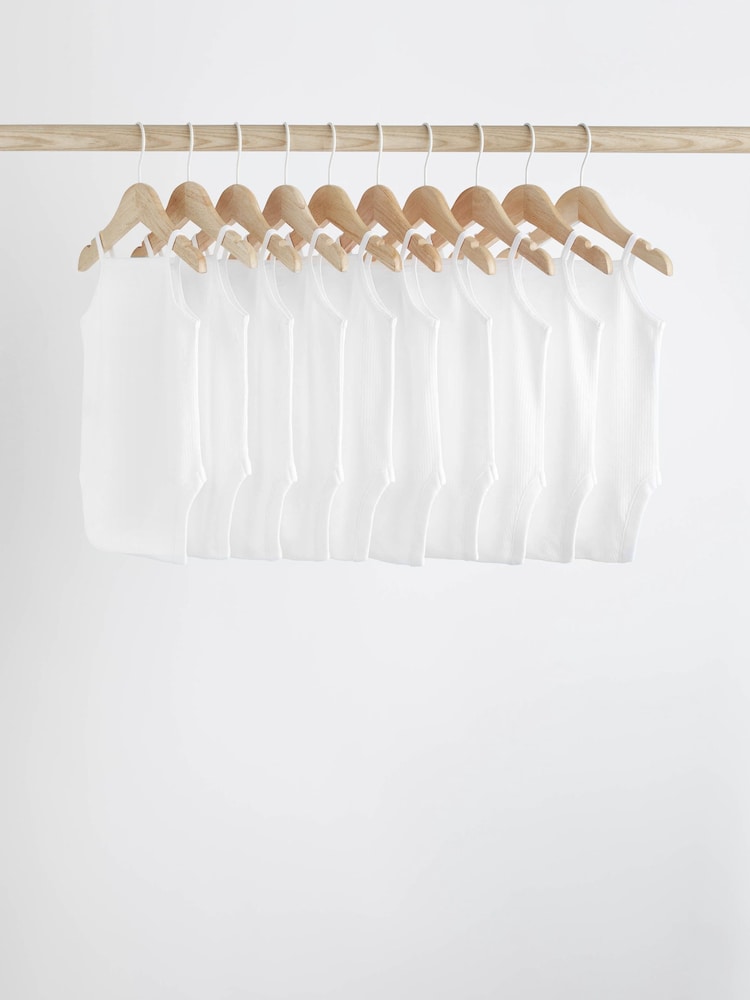 White 10 Pack Baby Strappy Bodysuits