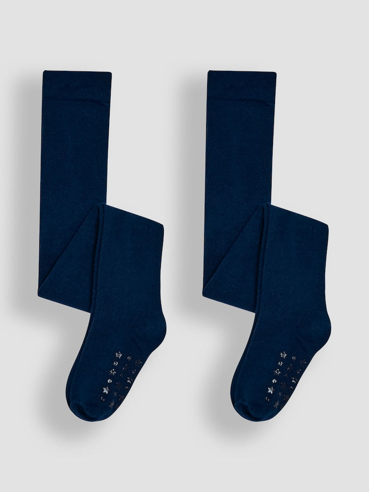 JoJo Maman Bébé Navy Blue 2-Pack Cotton Rich Tights - Size Up To 6 Months (50 - 68cm)