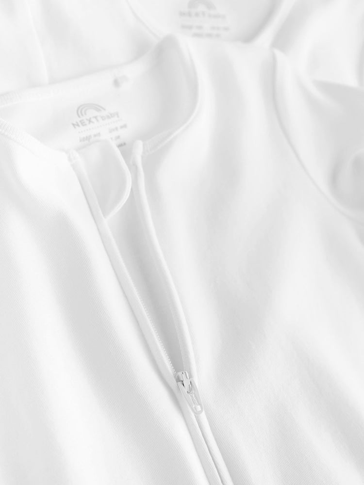 White Essential Zipped 100% Cotton Baby Sleepsuits 3 Pack (0-3yrs)