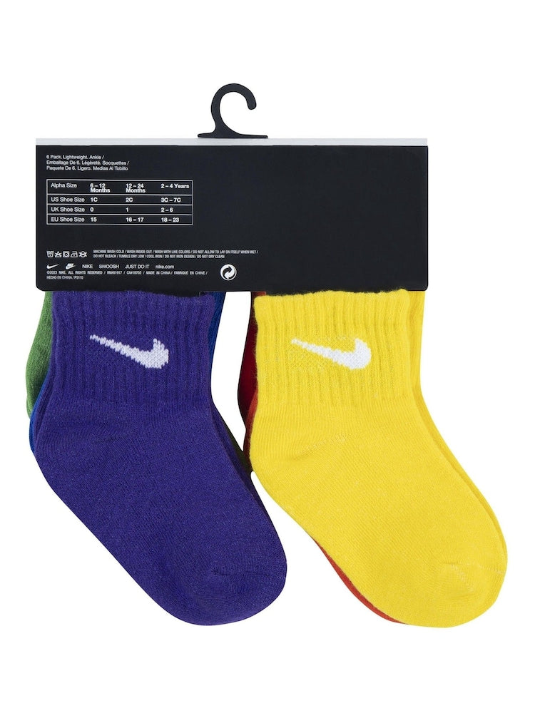 Nike Multi Infant Swoosh Ankle Socks 6 Pack - Size 6-12 Months (68-80cm)