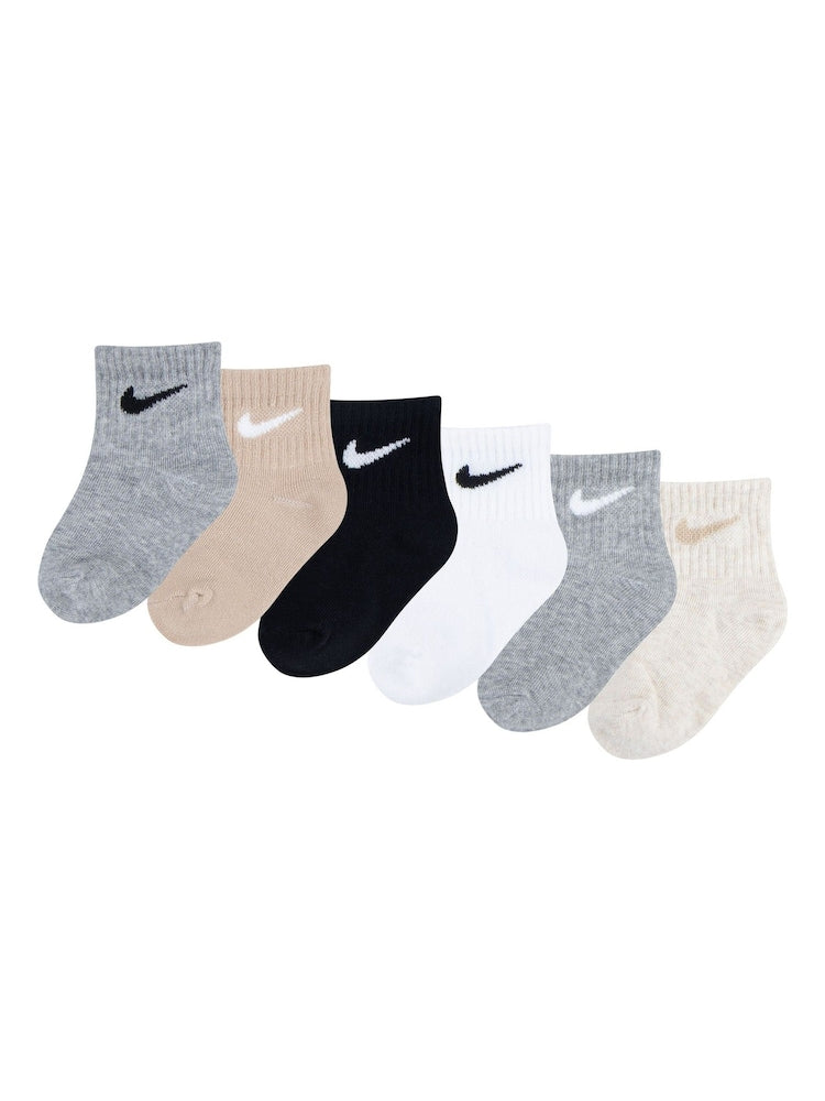 Nike Grey/Black Infant Swoosh Ankle Socks 6 Pack - Size 6-12 Months (68-80cm) - Grey/Black