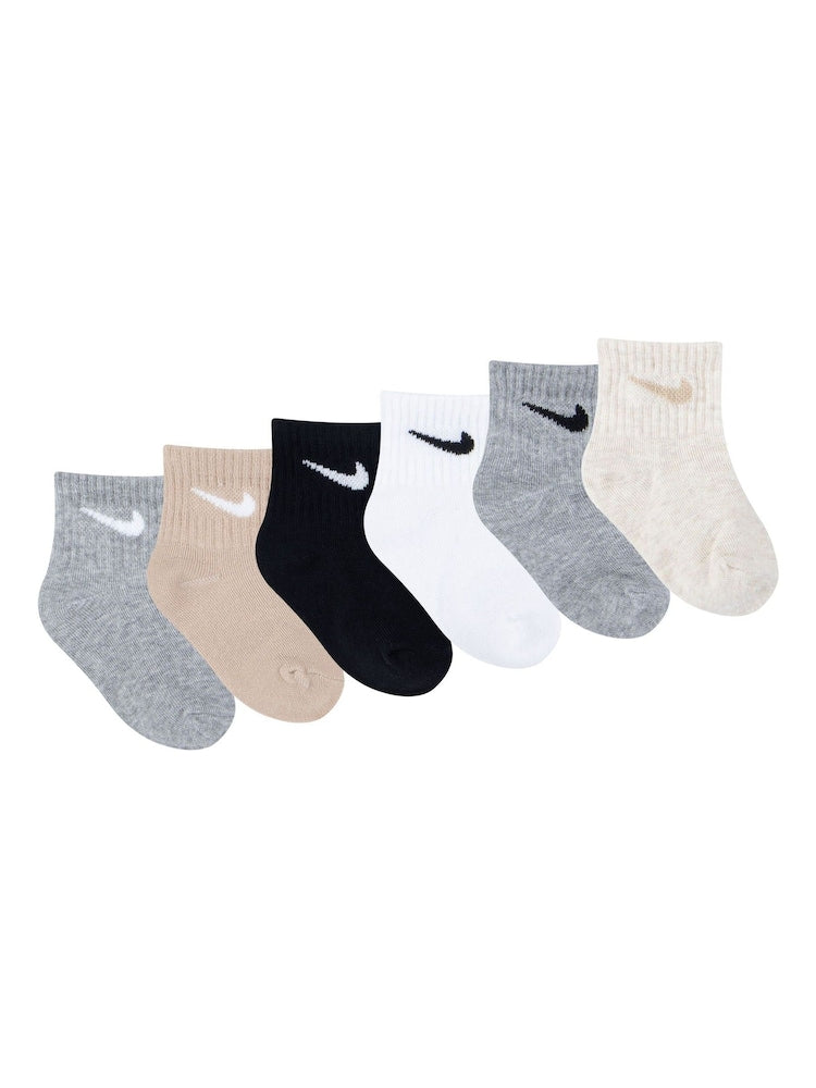 Nike Grey/Black Infant Swoosh Ankle Socks 6 Pack - Size 6-12 Months (68-80cm)