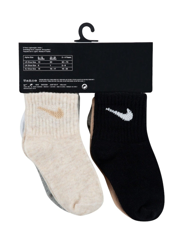 Nike Grey/Black Infant Swoosh Ankle Socks 6 Pack - Size 6-12 Months (68-80cm)
