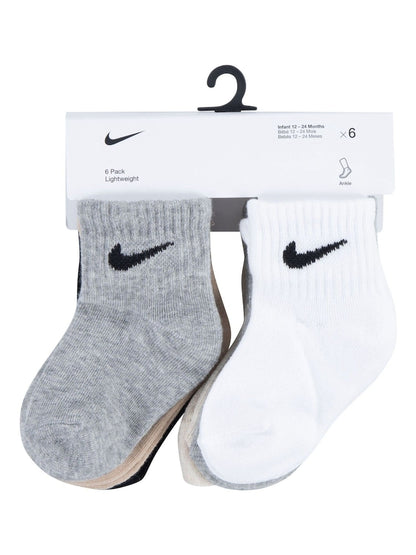 Nike Grey/Black Infant Swoosh Ankle Socks 6 Pack - Size 6-12 Months (68-80cm)