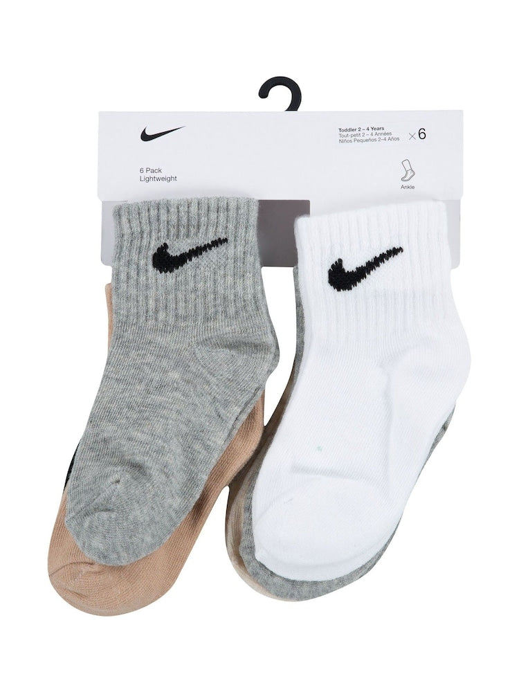 Nike Grey/Black Infant Swoosh Ankle Socks 6 Pack - Size 6-12 Months (68-80cm)