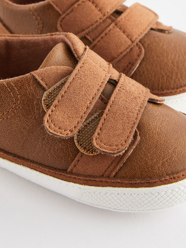 Tan Brown Touch Fastening Baby Trainers (0-2mths)