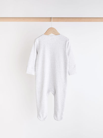 Grey Essential Zipped 100% Cotton Baby Sleepsuits 3 Pack (0-3yrs)