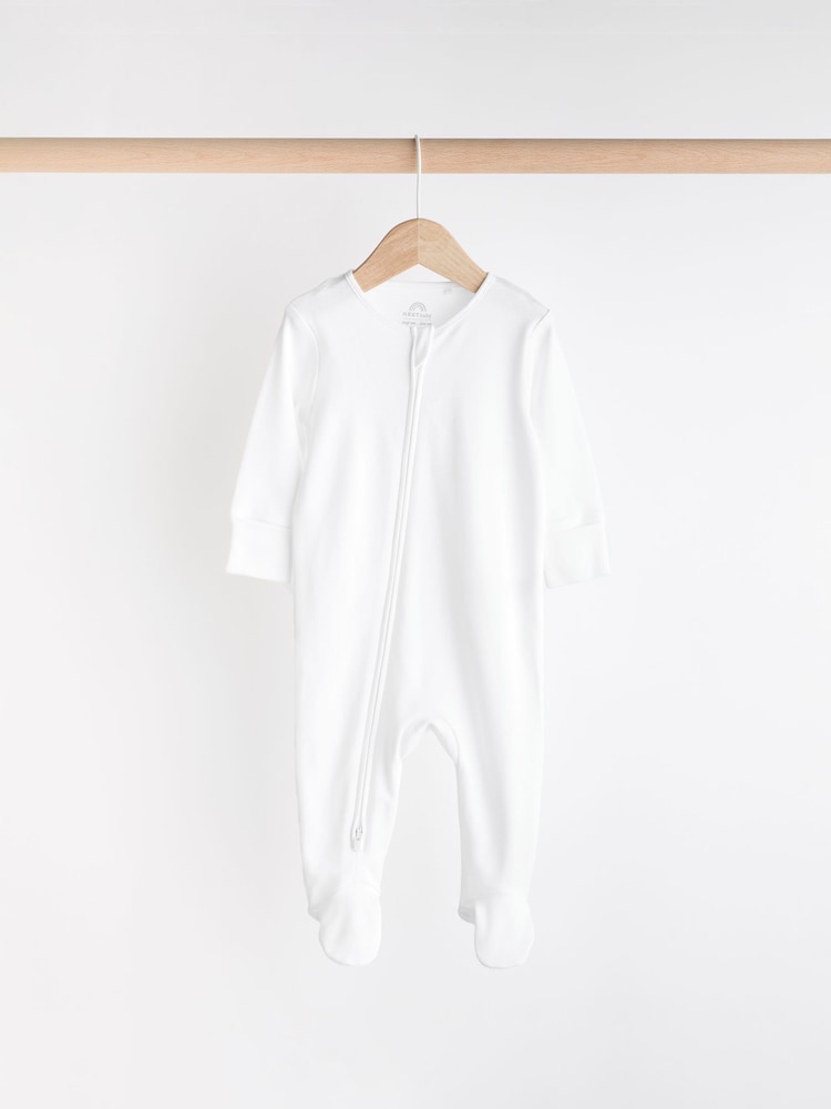 Grey Essential Zipped 100% Cotton Baby Sleepsuits 3 Pack (0-3yrs)