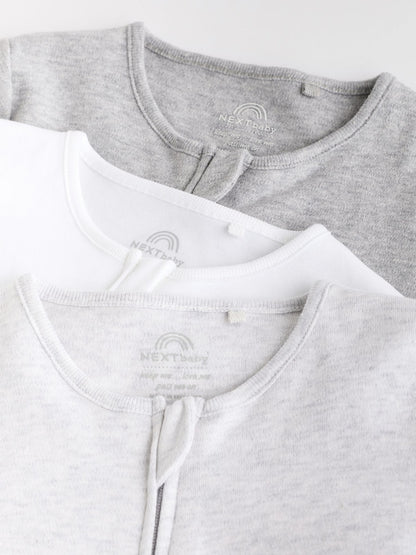 Grey Essential Zipped 100% Cotton Baby Sleepsuits 3 Pack (0-3yrs)
