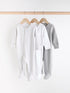 Grey Essential Zipped 100% Cotton Baby Sleepsuits 3 Pack (0-3yrs)
