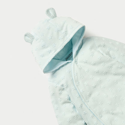 Juniors Star Textured Hooded Sleepsuit with Closed Feet and Button Closure