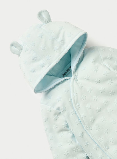Juniors Star Textured Hooded Sleepsuit with Closed Feet and Button Closure-baby-girls-clothing-nightwear-sleepsuits-image-2