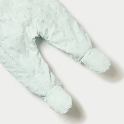 Juniors Star Textured Hooded Sleepsuit with Closed Feet and Button Closure