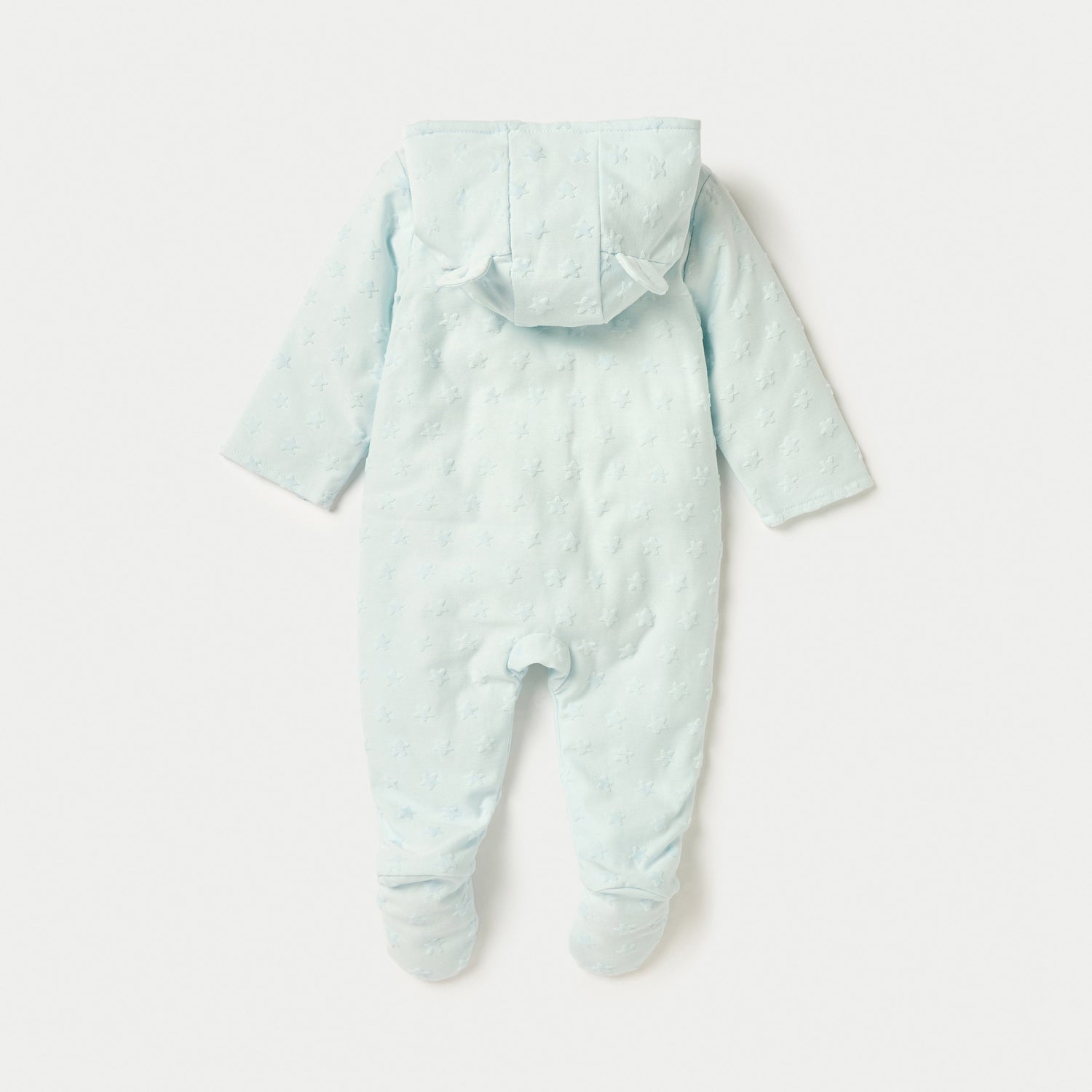 Juniors Star Textured Hooded Sleepsuit with Closed Feet and Button Closure