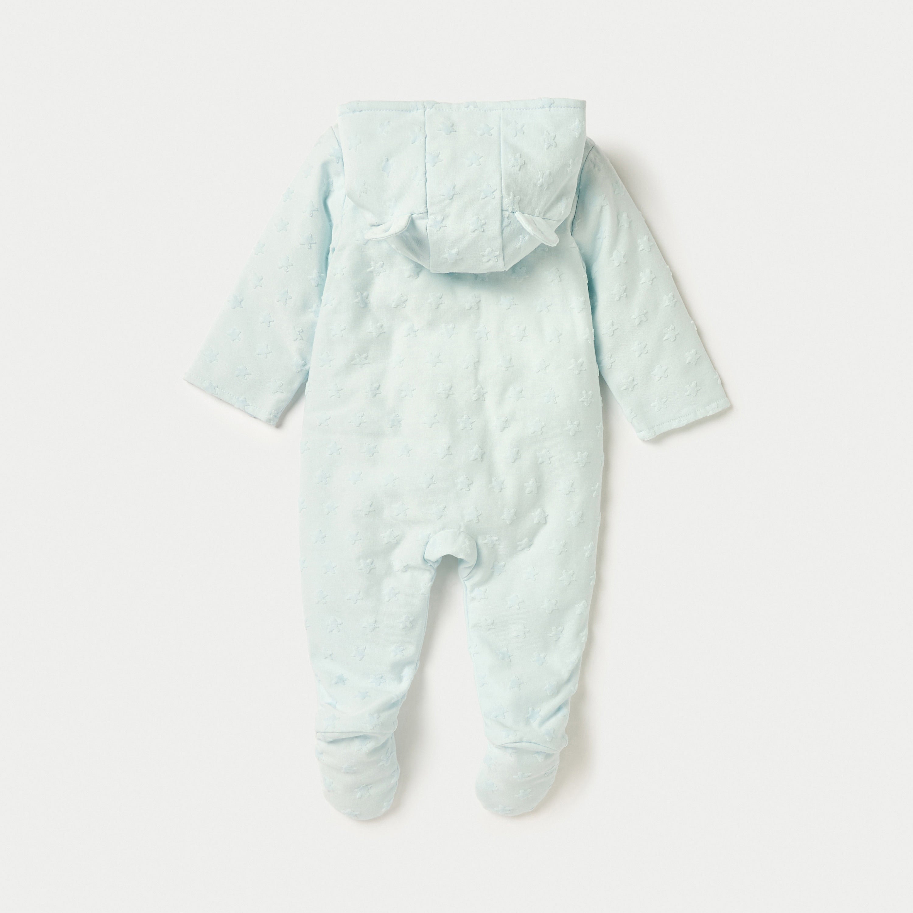 Juniors Star Textured Hooded Sleepsuit with Closed Feet and Button Closure