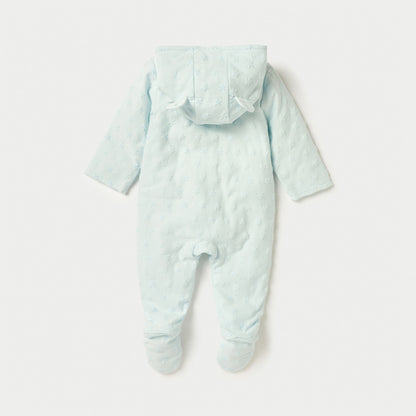 Juniors Star Textured Hooded Sleepsuit with Closed Feet and Button Closure