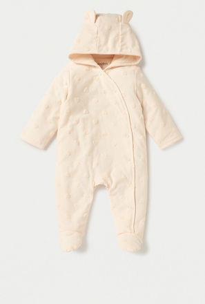 Juniors All-Over Heart Textured Hooded Sleepsuit with Snap Button Closure