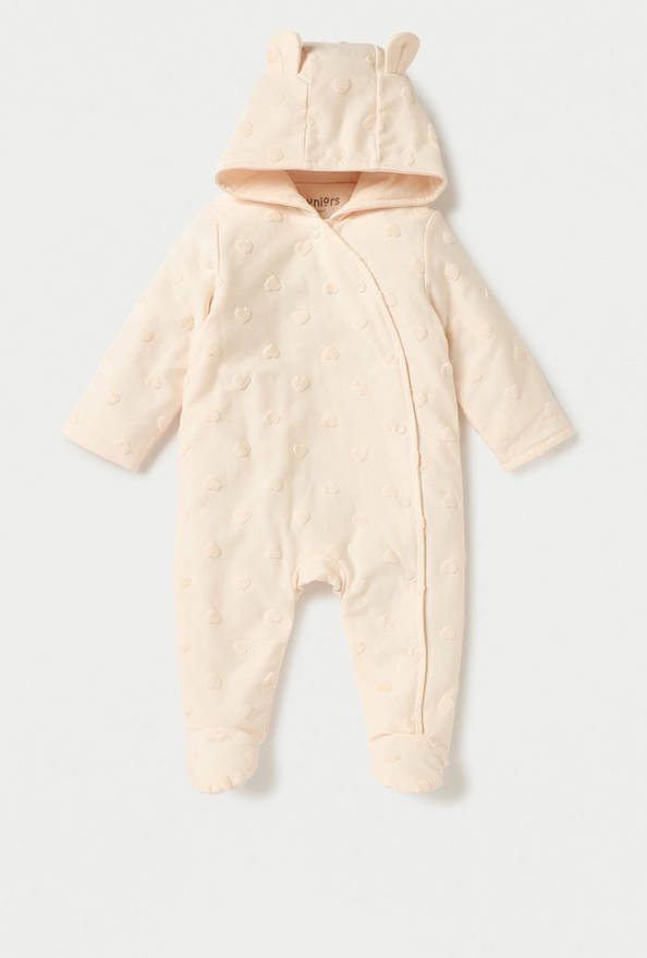 Juniors All-Over Heart Textured Hooded Sleepsuit with Snap Button Closure