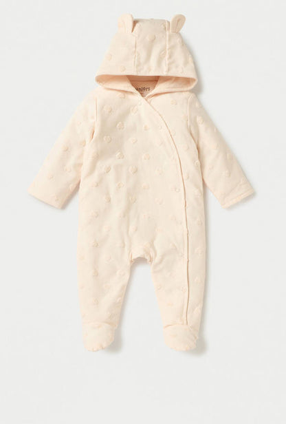 Juniors All-Over Heart Textured Hooded Sleepsuit with Snap Button Closure