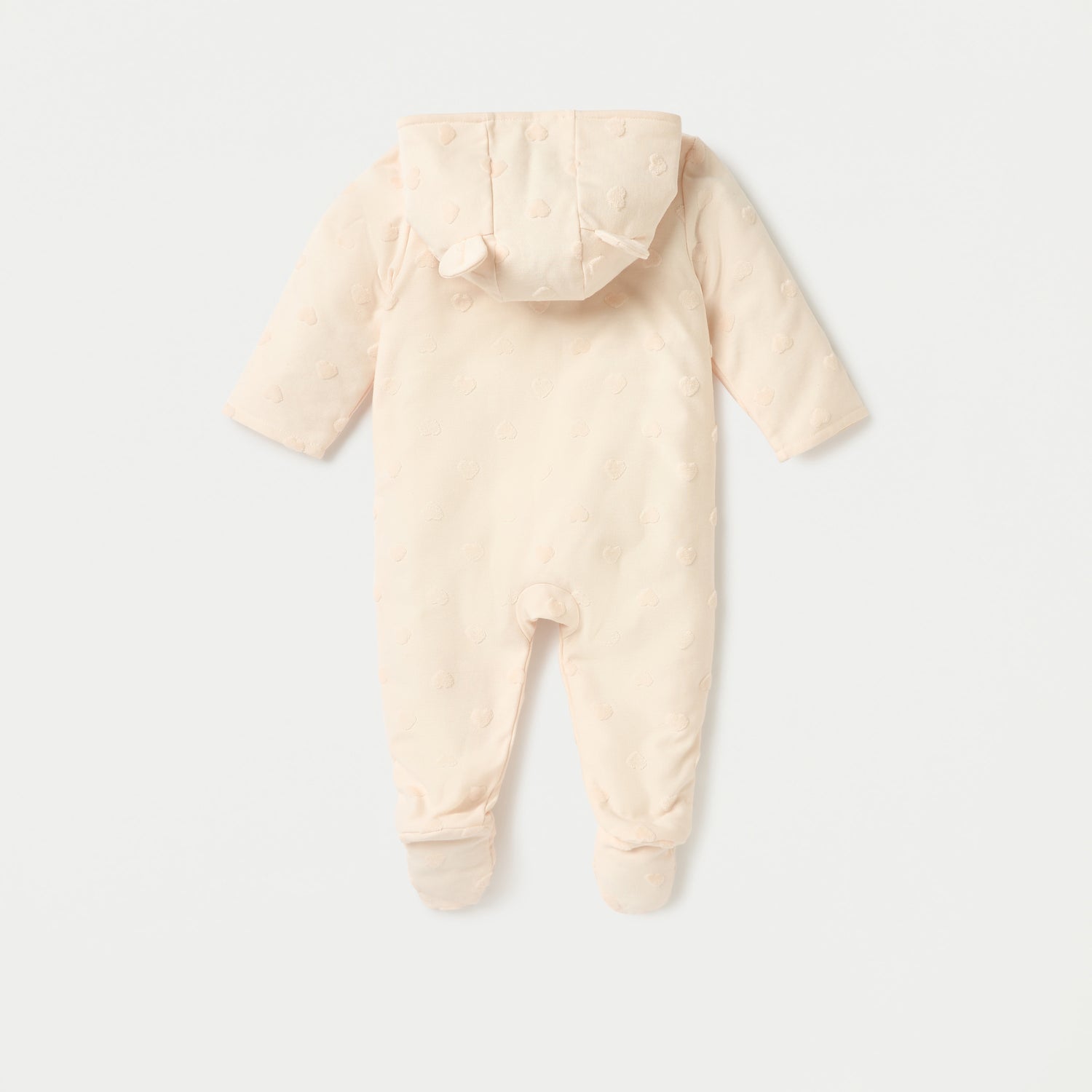 Juniors All-Over Heart Textured Hooded Sleepsuit with Snap Button Closure