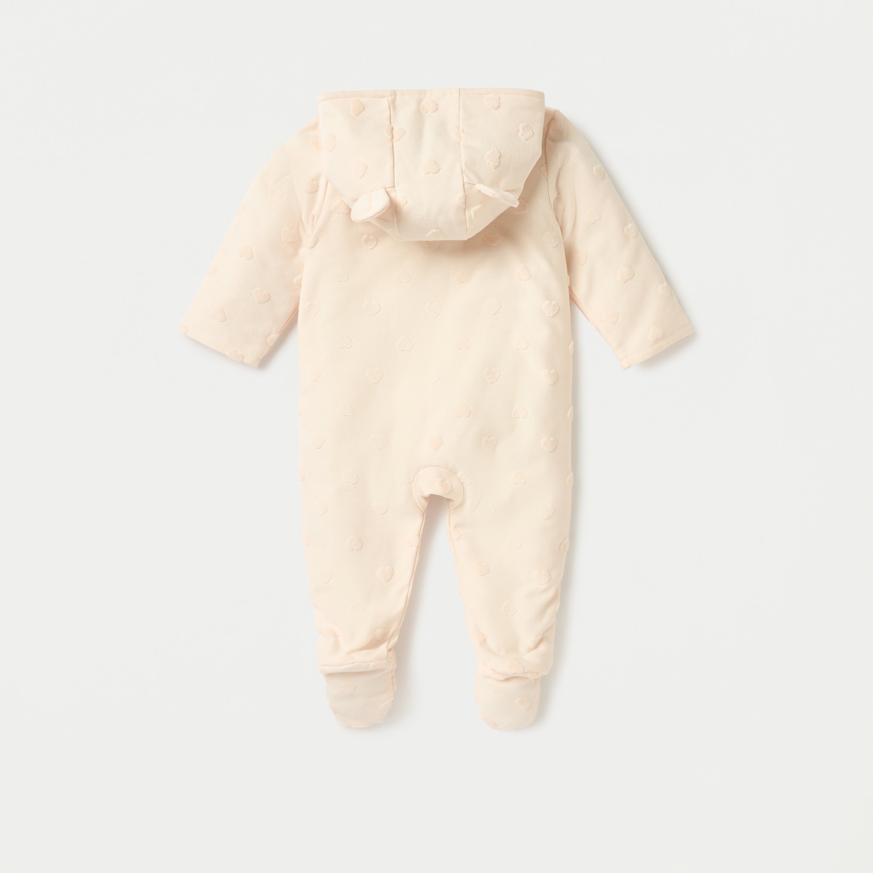 Juniors All-Over Heart Textured Hooded Sleepsuit with Snap Button Closure