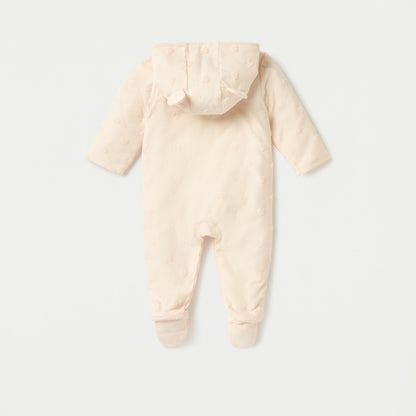 Juniors All-Over Heart Textured Hooded Sleepsuit with Snap Button Closure