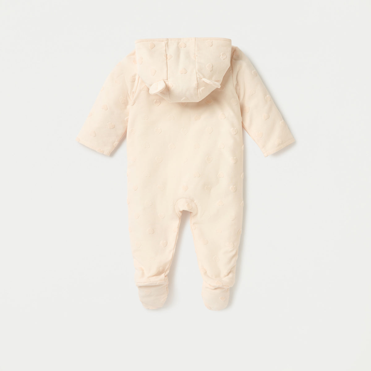 Juniors All-Over Heart Textured Hooded Sleepsuit with Snap Button Closure